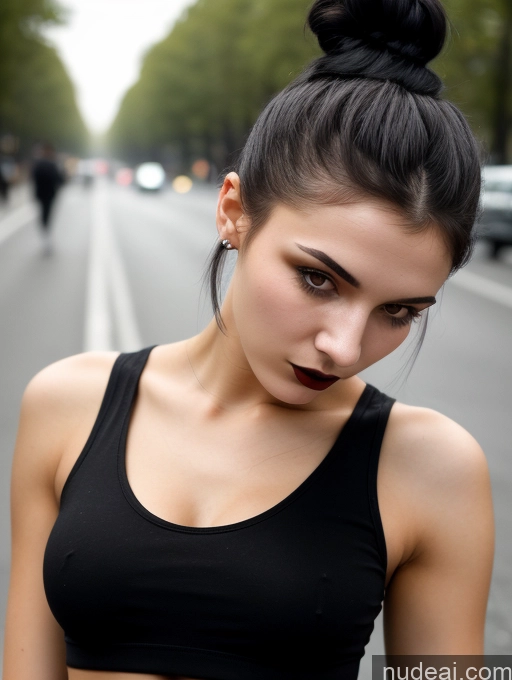 related ai porn images free for Small Tits Beautiful Skinny 18 Black Hair Russian Street Close-up View Goth Tank Top Hair Bun