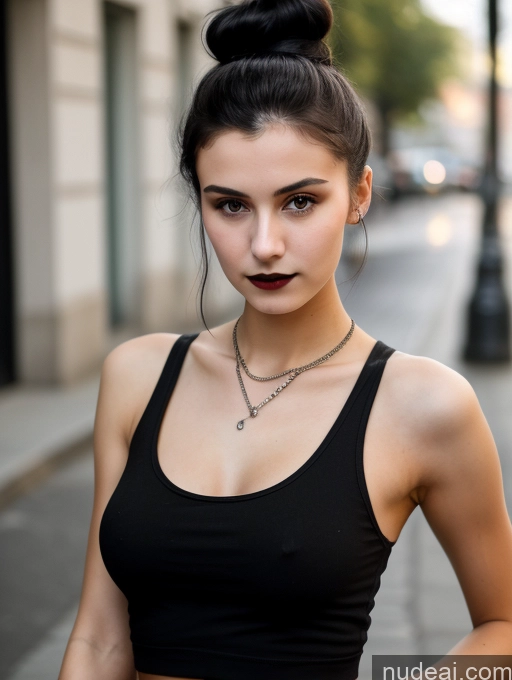 related ai porn images free for Small Tits Beautiful Skinny 18 Black Hair Russian Street Close-up View Goth Tank Top Hair Bun