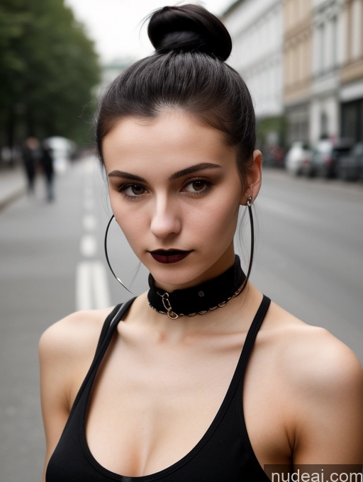 related ai porn images free for Small Tits Beautiful Skinny 18 Black Hair Russian Street Close-up View Goth Tank Top Hair Bun