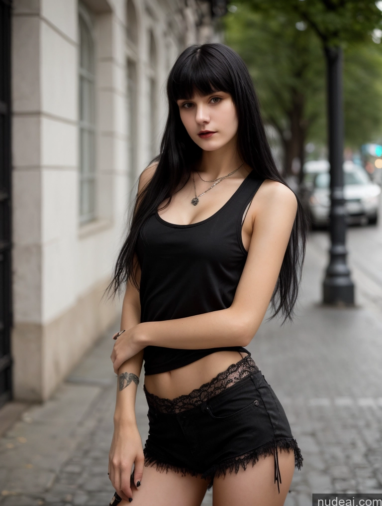 related ai porn images free for Small Tits Beautiful Skinny 18 Black Hair Russian Street Close-up View Goth Tank Top Bangs