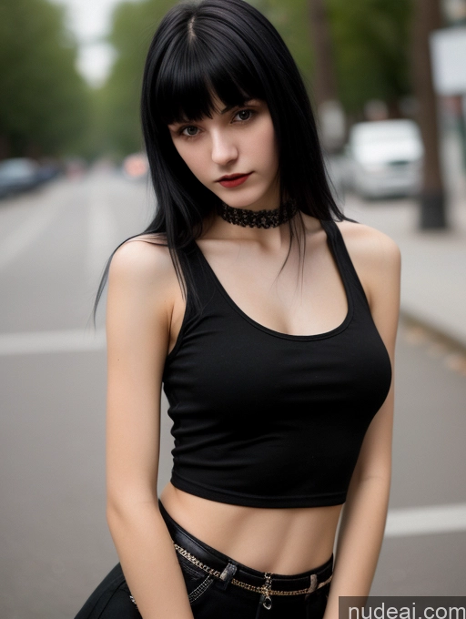 related ai porn images free for Small Tits Beautiful Skinny 18 Black Hair Russian Street Close-up View Goth Tank Top Bangs