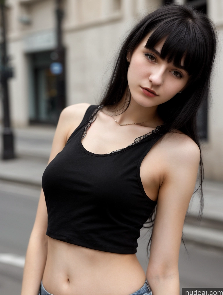 related ai porn images free for Small Tits Beautiful Skinny 18 Black Hair Russian Street Close-up View Goth Tank Top Bangs