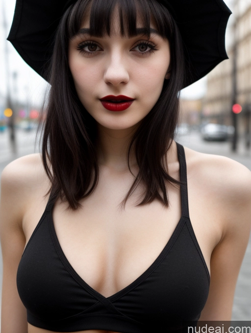 related ai porn images free for Small Tits Beautiful Skinny 18 Black Hair Russian Street Close-up View Goth Tank Top Bangs Lipstick