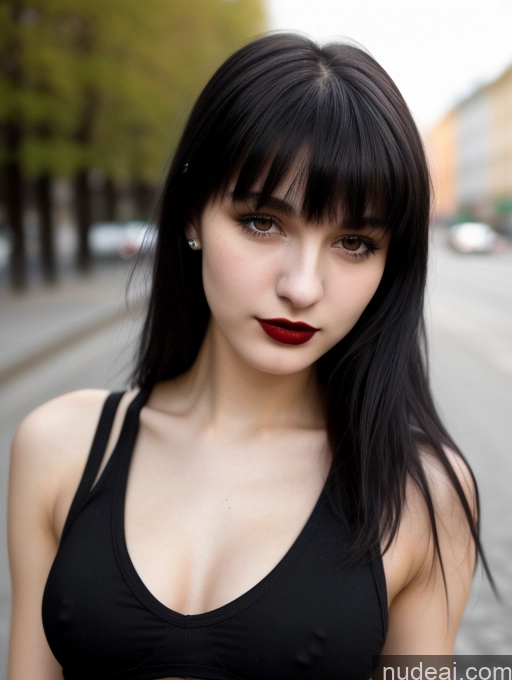 related ai porn images free for Small Tits Beautiful Skinny 18 Black Hair Russian Street Close-up View Goth Tank Top Bangs Lipstick