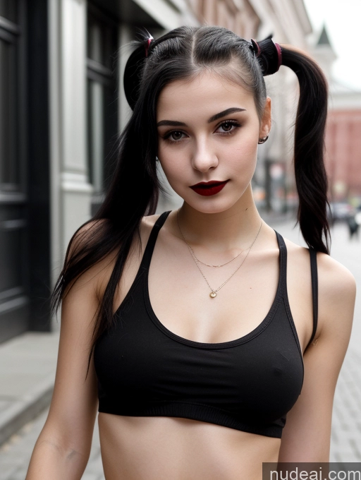 related ai porn images free for Small Tits Beautiful Skinny 18 Black Hair Russian Street Close-up View Goth Tank Top Lipstick Pigtails