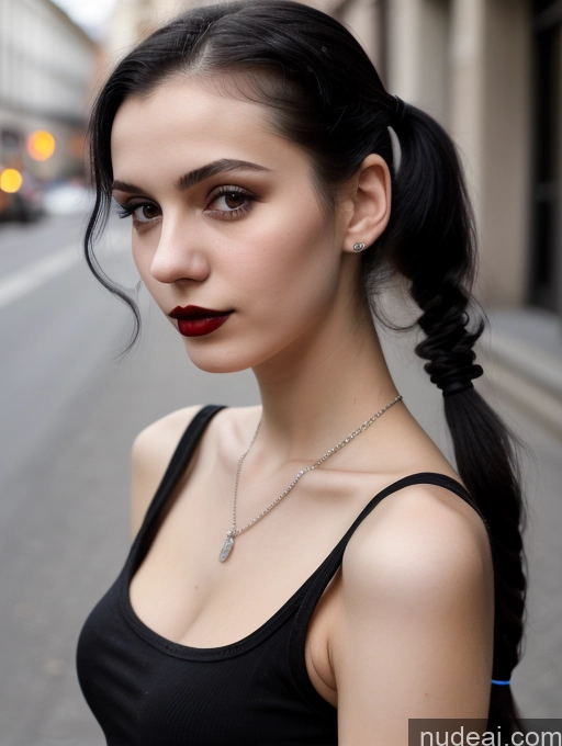 related ai porn images free for Small Tits Beautiful Skinny 18 Black Hair Russian Street Close-up View Goth Tank Top Lipstick Pigtails