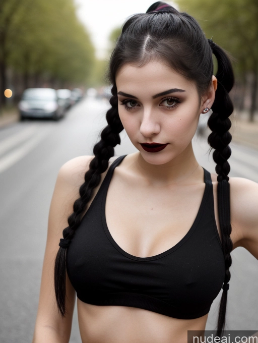 related ai porn images free for Small Tits Beautiful Skinny 18 Black Hair Russian Street Close-up View Goth Tank Top Lipstick Pigtails