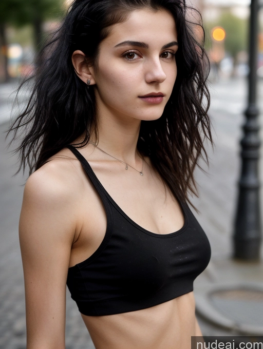 related ai porn images free for Small Tits Beautiful Skinny 18 Black Hair Russian Street Close-up View Goth Tank Top Messy