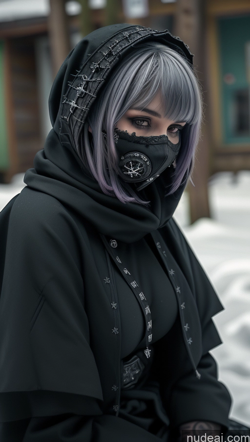 related ai porn images free for Milf Perfect Boobs Tattoos Gothic Punk Girl Snow Close-up View Fallout Straddling Cultist Hood Nude Face Mask Purple Hair