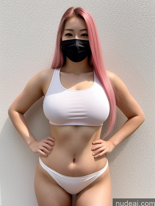 ai nude image of arafed woman in a white bikini and black mask pics of Small Tits Beautiful Big Ass Thick Skinny Big Hips Long Legs Tall Pubic Hair 18 Serious Long Hair Japanese Fairer Skin Front View Face Mask Short Chubby Pink Hair Crop Top Casual