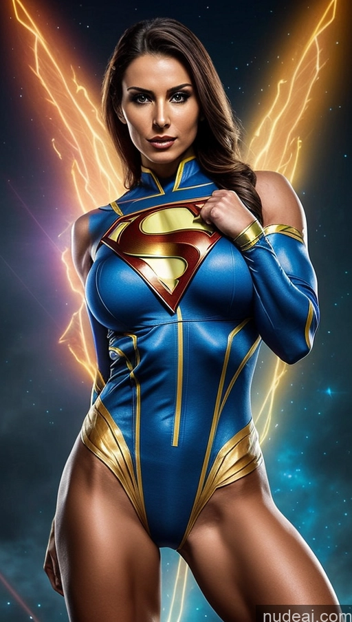 ai nude image of a woman in a superman costume posing for a picture pics of Superheroine Perfect Boobs Muscular Abs Perfect Body Several Superhero Powering Up Science Fiction Style Dynamic View Ukraine