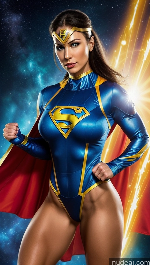 ai nude image of a woman in a superman costume posing for a picture pics of Superheroine Perfect Boobs Muscular Abs Perfect Body Several Superhero Powering Up Science Fiction Style Dynamic View Ukraine