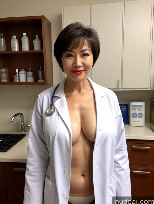 ai nude image of arafed woman in a lab coat posing for a picture pics of Milf Perfect Boobs Lipstick Perfect Body Pubic Hair Chinese Doctor Topless Lab Coat Short Hair 60s Sexy Face