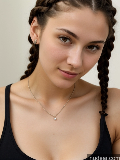 ai nude image of arafed woman with braids and a necklace looking at the camera pics of Small Tits Beautiful Skinny 18 Black Hair Russian Close-up View Tank Top Braided