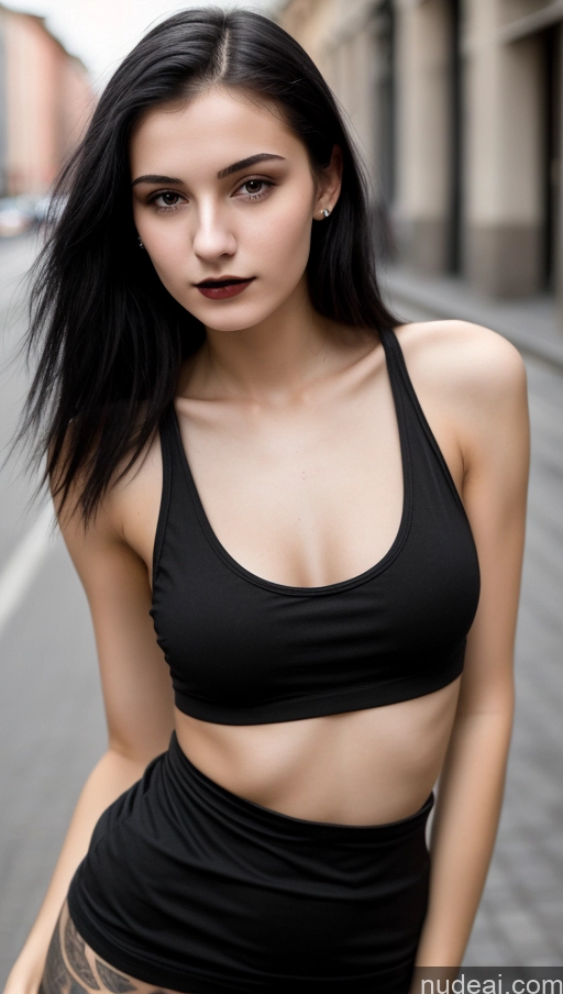 related ai porn images free for Small Tits Beautiful Skinny 18 Black Hair Straight Russian Goth Street Close-up View Tank Top