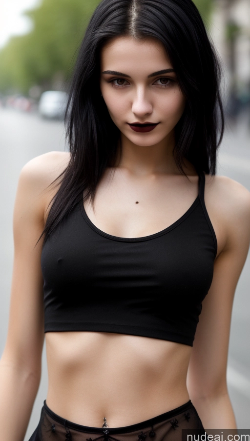 related ai porn images free for Small Tits Beautiful Skinny 18 Black Hair Straight Russian Goth Street Close-up View Tank Top