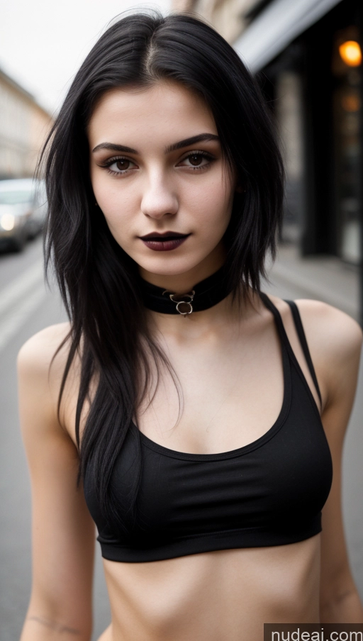 related ai porn images free for Small Tits Beautiful Skinny 18 Black Hair Straight Russian Goth Street Close-up View Tank Top