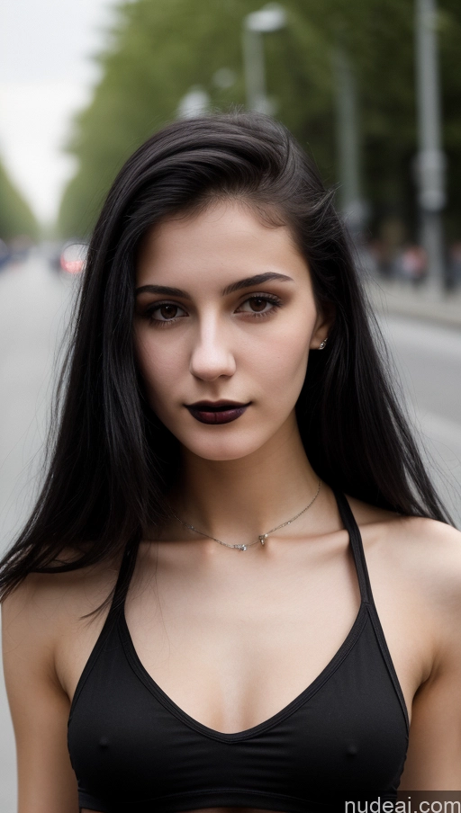 related ai porn images free for Small Tits Beautiful Skinny 18 Black Hair Straight Russian Goth Street Close-up View Tank Top