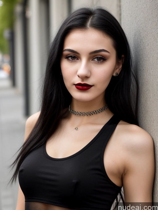 related ai porn images free for Small Tits Beautiful Lipstick Skinny 18 Black Hair Straight Russian Street Close-up View Goth Tank Top