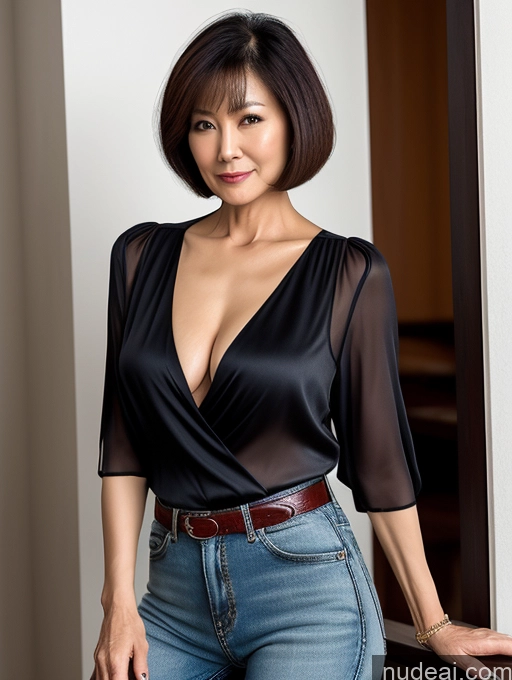 related ai porn images free for Milf Two Chinese Blouse Casual Stylish Cleavage Dark Lighting Detailed 60s Sexy Face Short Hair