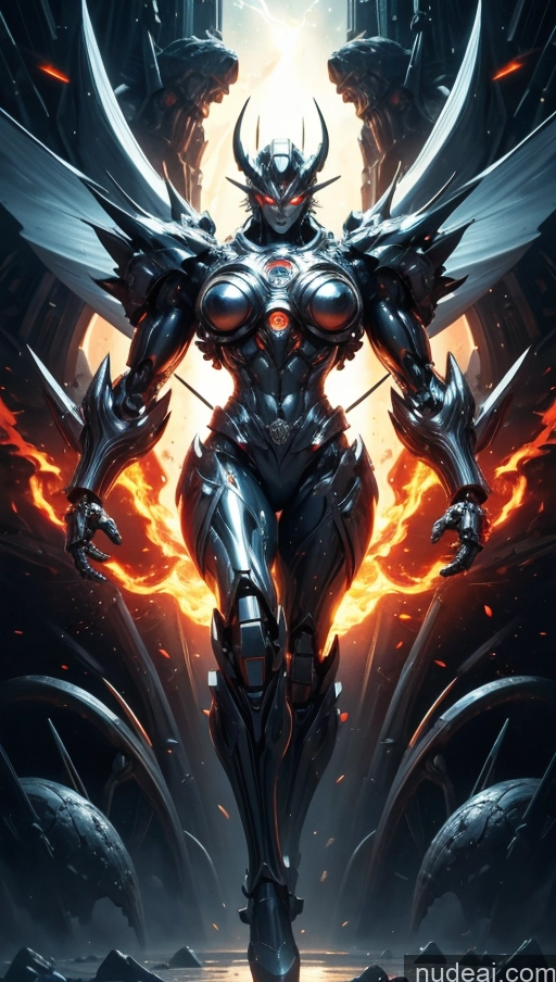 ai nude image of a woman in armor standing in front of a fire and flames pics of Several Busty Muscular Abs Perfect Body Bright Lighting Surrealist Hell Bodybuilder SSS: A-Mecha Musume A素体机娘