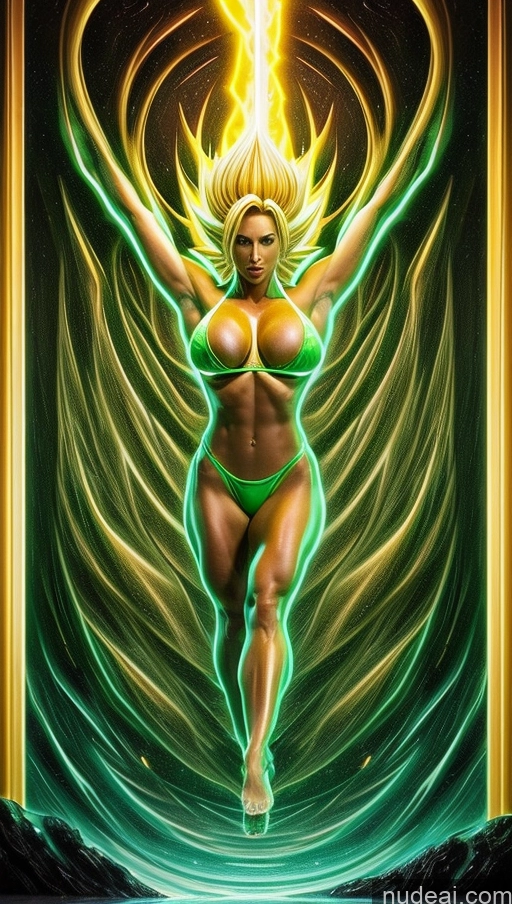 related ai porn images free for Several Busty Muscular Abs Perfect Body Bright Lighting Surrealist Hell Bodybuilder Neon Lights Clothes: Green Green Hair Super Saiyan Super Saiyan 3