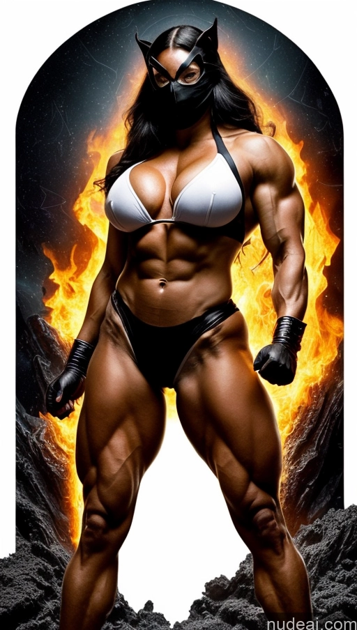 related ai porn images free for Several Busty Muscular Abs Perfect Body Bright Lighting Surrealist Bodybuilder Hell Black Cat