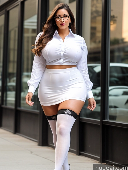 related ai porn images free for Woman Busty Beautiful Glasses Thick Big Hips Perfect Body Long Hair 20s Brunette White Long Skirt Shirt Thigh Socks Detailed Sexy Face