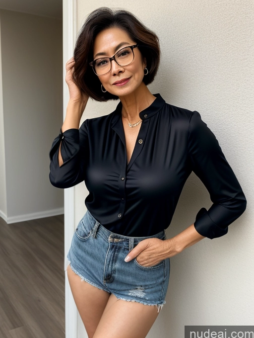 related ai porn images free for Milf Two Busty Glasses Perfect Body 60s Sexy Face Short Hair Chinese Blouse Casual Shirt Cleavage Dark Lighting Detailed