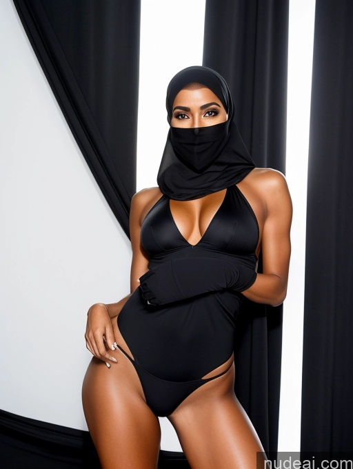 ai nude image of arafed woman in a black swimsuit and a black mask pics of One Big Ass Abs Beautiful Tanned Skin Miss Universe Model Big Hips 40s Niqab Persian