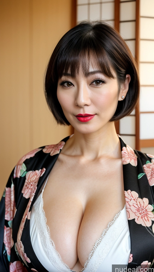 related ai porn images free for One Huge Boobs Beautiful Lipstick Fairer Skin Close-up View Japanese Bobcut Woman Black Hair 40s Kimono