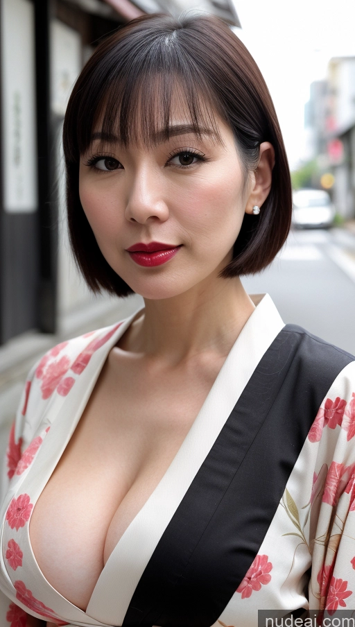 related ai porn images free for One Huge Boobs Beautiful Lipstick Fairer Skin Close-up View Japanese Bobcut Woman Black Hair 40s Kimono Casual