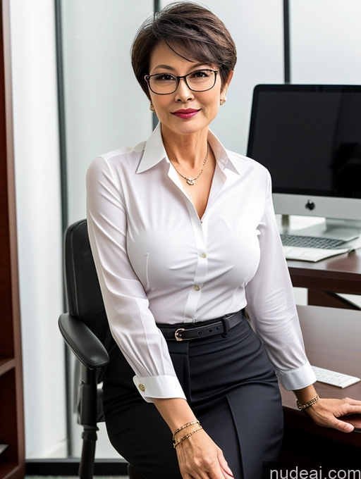 related ai porn images free for Milf Perfect Boobs Perfect Body Glasses Beautiful Sexy Face Short Hair Chinese Office Blouse Casual Stylish Professor Suit Cleavage Dark Lighting Detailed 60s