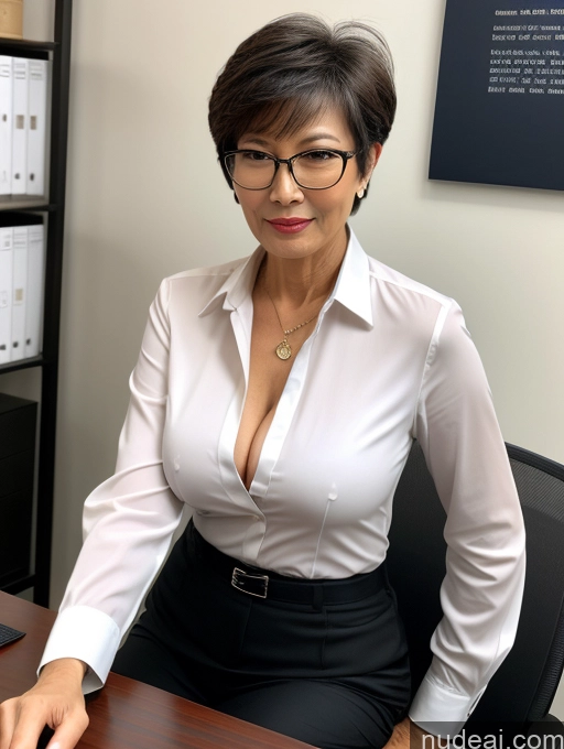 related ai porn images free for Milf Perfect Boobs Perfect Body Glasses Beautiful Sexy Face Short Hair Chinese Office Blouse Casual Stylish Professor Suit Cleavage Dark Lighting Detailed 60s