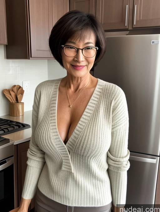 related ai porn images free for Milf Two Chinese Casual Stylish Cleavage Short Hair Sexy Face Sweater Perfect Boobs Perfect Body Glasses Kitchen 70s