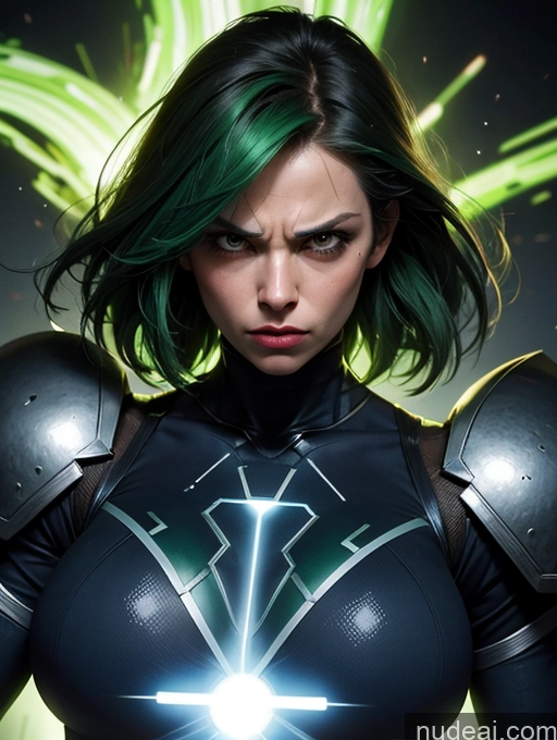 related ai porn images free for Superheroine Muscular Skinny Small Tits Huge Sagging Breasts 40s Serious Angry Green Hair Bangs Dark Fantasy Sci-fi Armor Spandex Powering Up Alternative Superhero