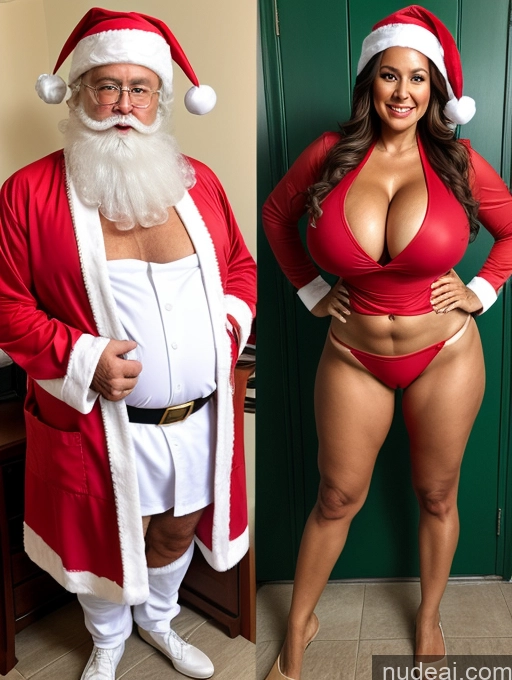 ai nude image of there are two pictures of a woman in santa claus costumes pics of Milf One 60s Brazilian Front View Lab Coat Microkini Professor Santa Thong Busty Huge Boobs Tanned Skin