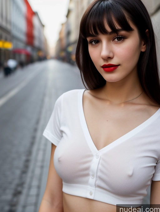 related ai porn images free for Small Tits Beautiful Lipstick Skinny 18 Black Hair Bangs Russian Street Close-up View Shirt