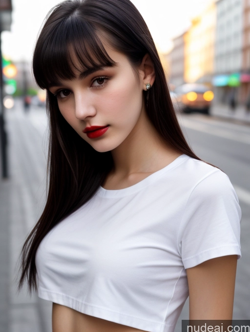 related ai porn images free for Small Tits Beautiful Lipstick Skinny 18 Black Hair Bangs Russian Street Close-up View Shirt