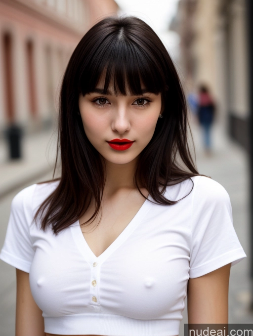 related ai porn images free for Small Tits Beautiful Lipstick Skinny 18 Black Hair Bangs Russian Street Close-up View Shirt