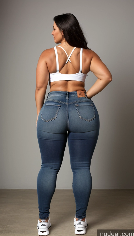 ai nude image of araffe woman in a white bra top and blue jeans pics of Athlete Big Ass Big Hips Jeans