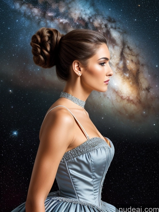 related ai porn images free for Miss Universe Model 20s Stargazing Side View Dress Victorian Ponytail T-pose