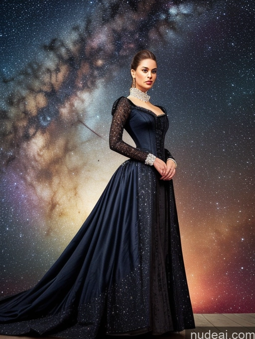 related ai porn images free for Miss Universe Model 20s Stargazing Dress Victorian Ponytail T-pose Front View