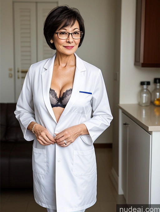 related ai porn images free for Milf Two Perfect Boobs Beautiful Glasses Perfect Body 70s Sexy Face Short Hair Chinese Bra Casual Doctor Lab Coat Cleavage Dark Lighting Detailed