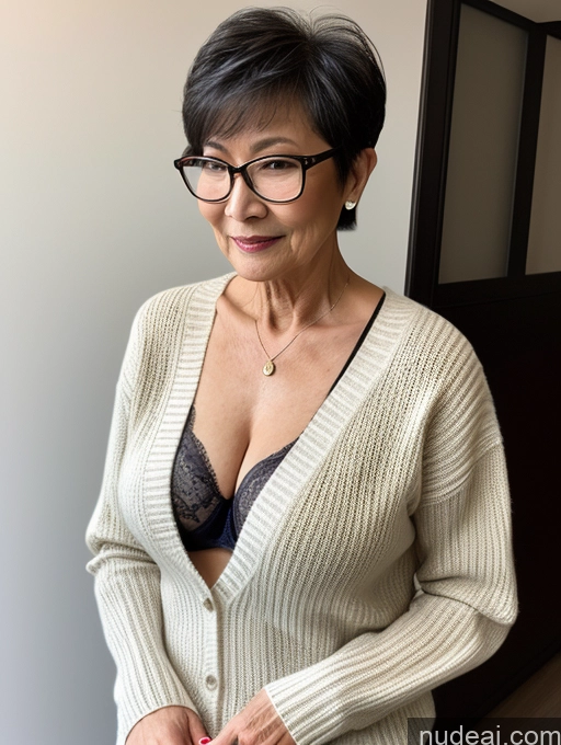 related ai porn images free for Milf Two Perfect Boobs Beautiful Glasses Perfect Body Short Hair 70s Chinese Bra Casual Professor Sweater Cleavage Dark Lighting Detailed Sexy Face