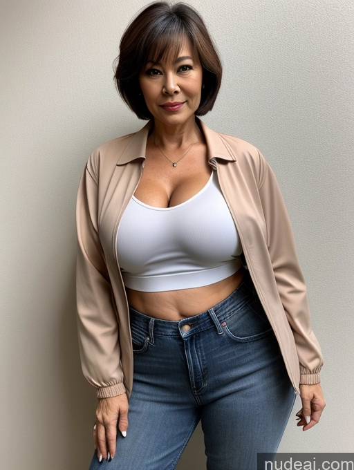 related ai porn images free for Milf Two Busty Perfect Boobs Beautiful Perfect Body Short Hair 60s Blouse Bra Casual Jacket Jeans Cleavage Dark Lighting Detailed Sexy Face Asian