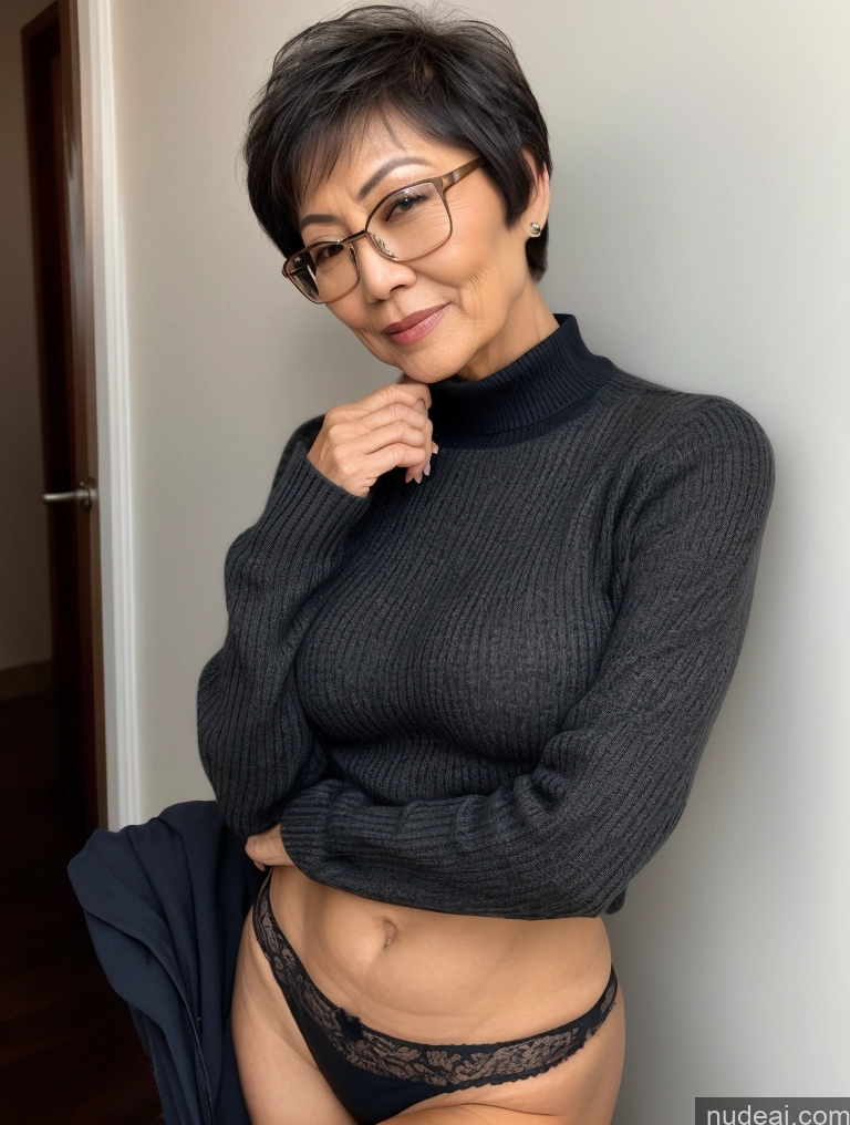 related ai porn images free for Milf Two Perfect Boobs Beautiful Glasses Perfect Body Short Hair 70s Chinese Bra Casual Professor Sweater Cleavage Dark Lighting Detailed Sexy Face