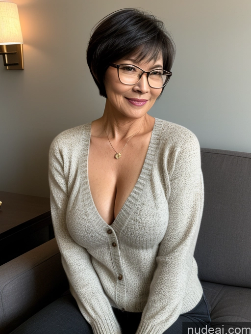 related ai porn images free for Milf Two Perfect Boobs Beautiful Glasses Perfect Body Short Hair Chinese Bra Casual Professor Sweater Cleavage Dark Lighting Detailed Sexy Face 60s