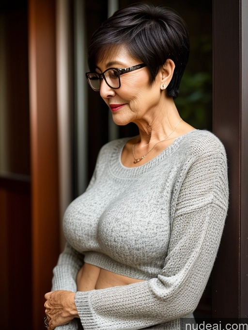 related ai porn images free for Milf Two Perfect Boobs Beautiful Glasses Perfect Body Short Hair 70s Chinese Bra Casual Professor Sweater Cleavage Dark Lighting Detailed Sexy Face Side View