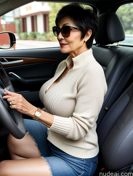 related ai porn images free for Milf Two Perfect Boobs Beautiful Perfect Body Short Hair 70s Chinese Bra Casual Professor Sweater Cleavage Detailed Sexy Face Side View Car Sunglasses